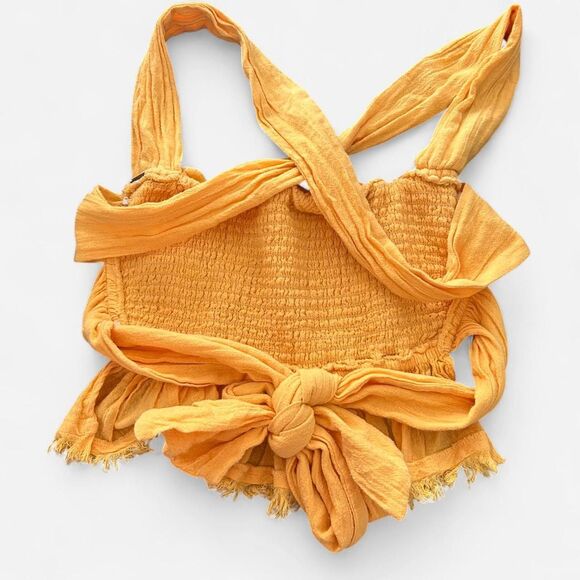 Free People Amani Yellow Open-Back Smocked Peplum Top – Boho Fairy Y2K (Fits S) - Picture 5 of 7